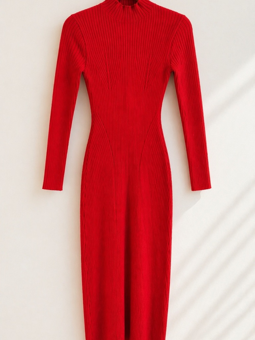 Zara Red Ribbed Midi Dress Size S Bodycon Elegant